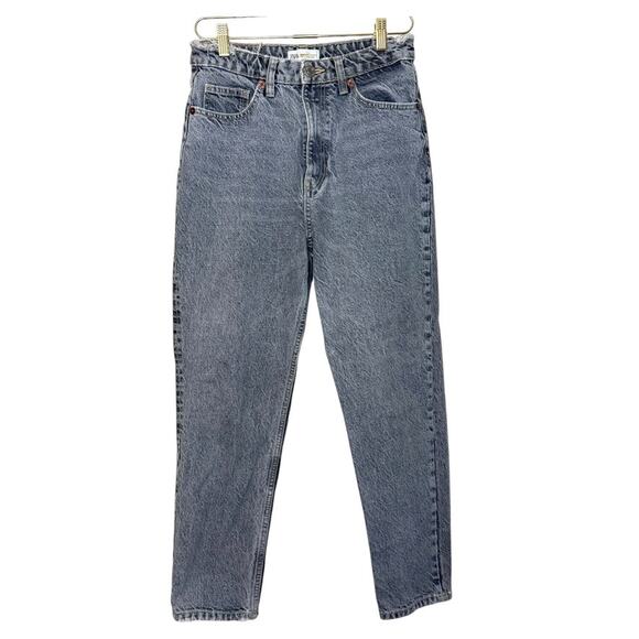 Zara High Rise Acid Wash Jeans Women 6 Black‎ Denim Distressed Streetwear - Picture 1 of 8